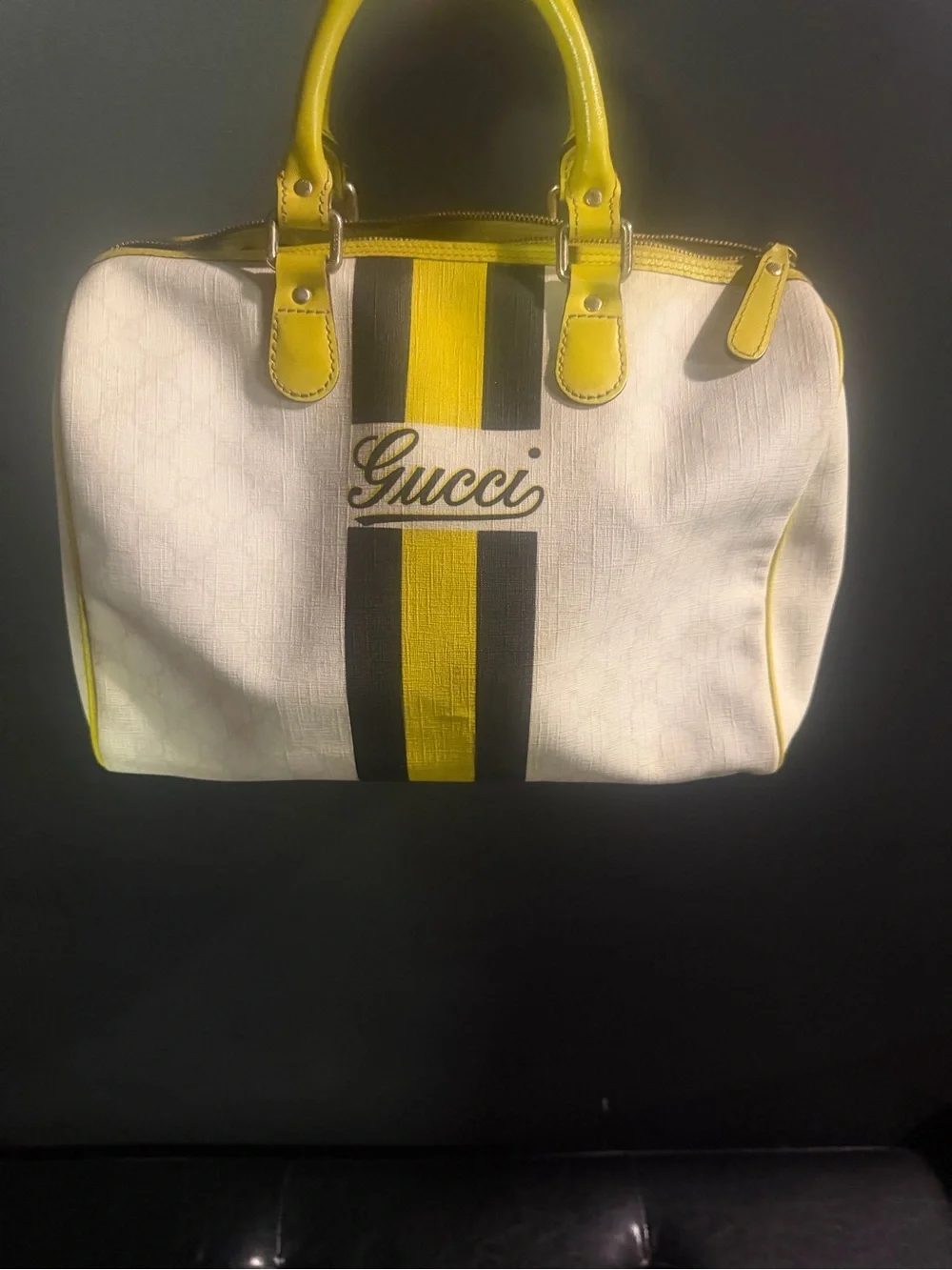 Vintage Gucci White, Yellow & Black Stripe Satchel
